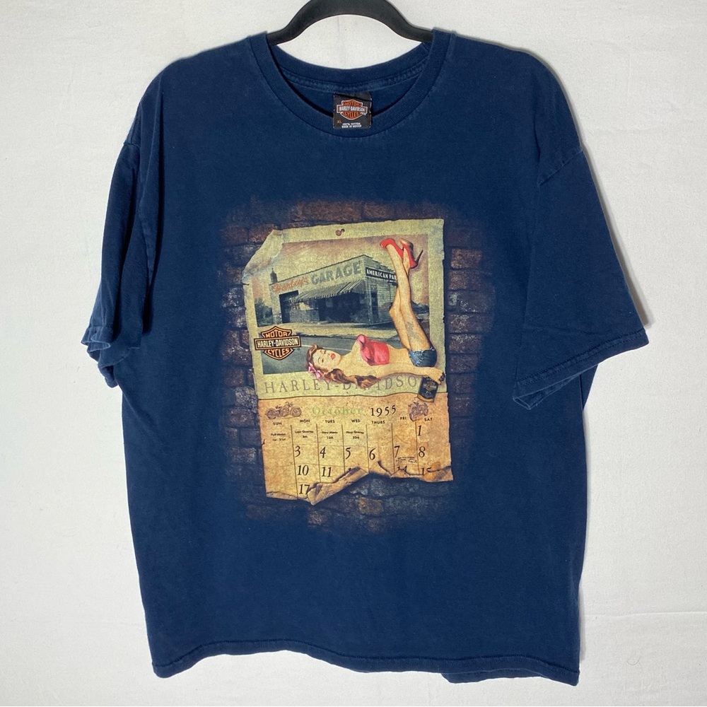 Harley-Davidson Of Lynchburg Virginia Pinup Calendar Blue Graphic Tee T Shirt XL
